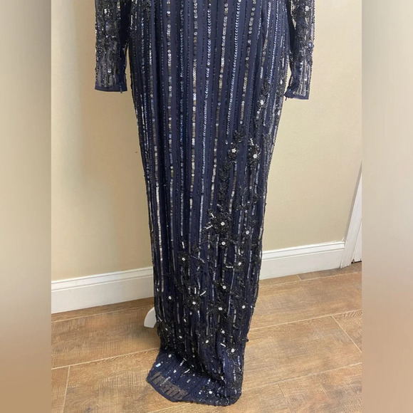 Mac Duggal sequin formal dress high neck illusion navy formal cocktail Sz 8 NWT - Picture 8 of 15